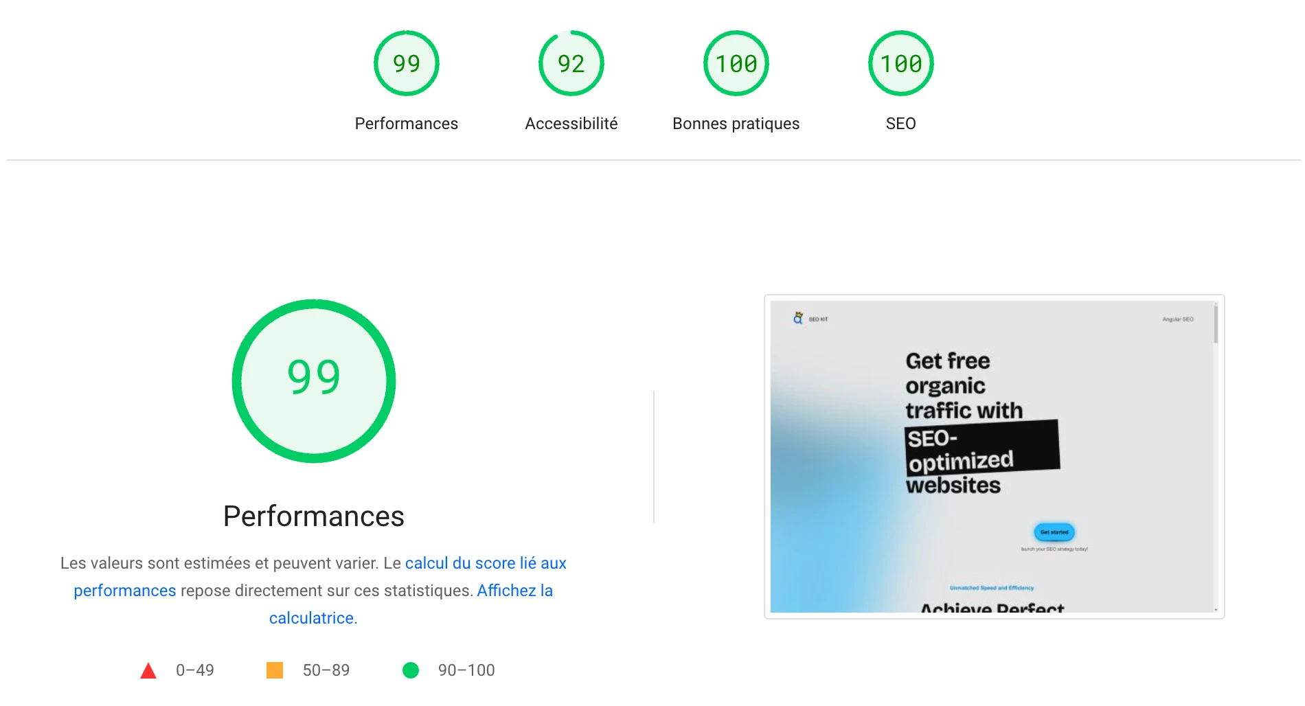 Résultats Pagespeed pour seo-kit.io